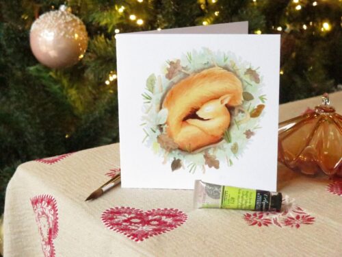 Carte de voeux hivernale - Écureuil roux