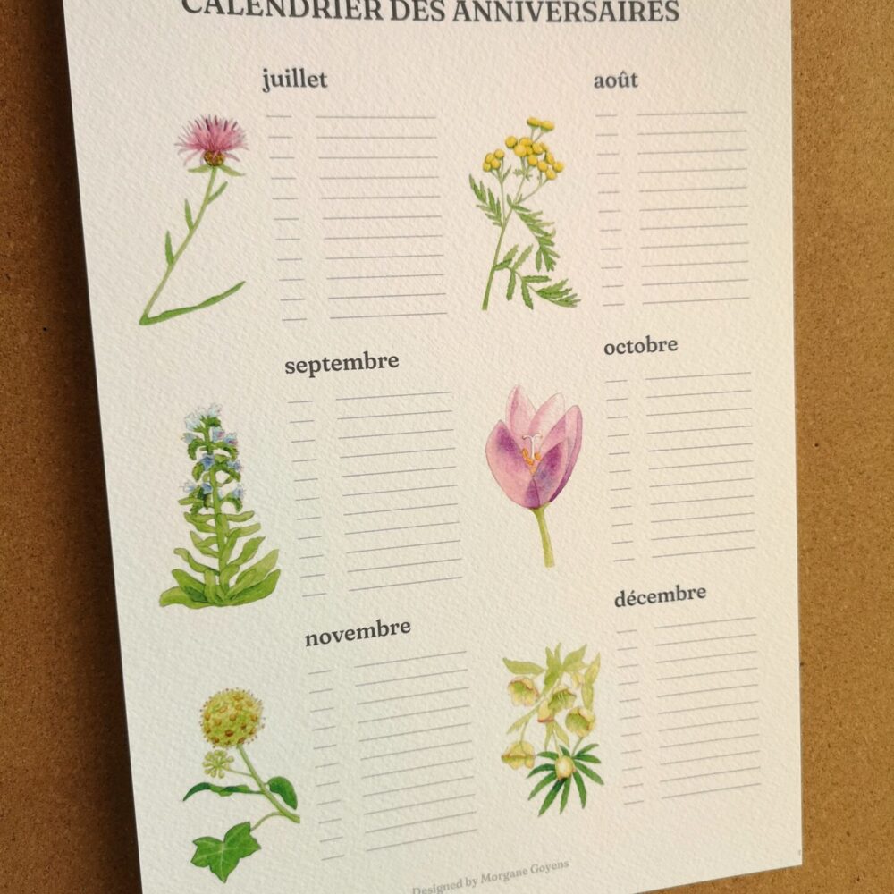 calendrier des anniversaire face B Calendrier des anniversaires