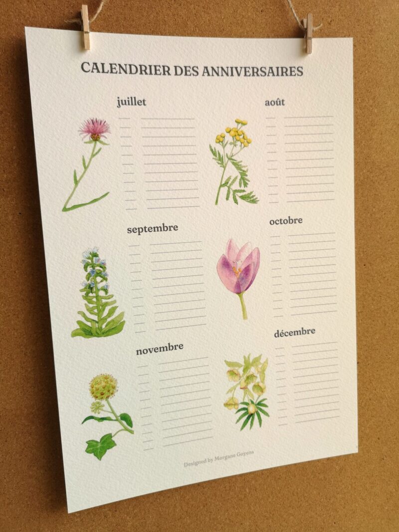 calendrier des anniversaire face B Calendrier des anniversaires